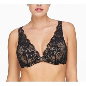 ThirdLove 24/7 Lace Contour Plunge Bra Black Tan Floral Underwire 42B Push Up